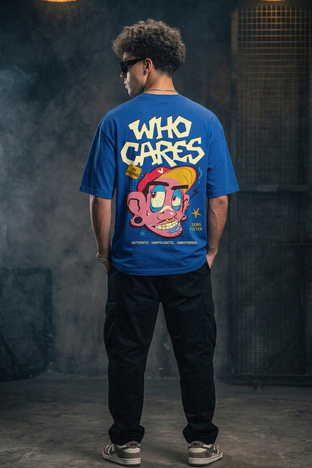 Who Cares Royal Blue Oversized Printed T-shirt