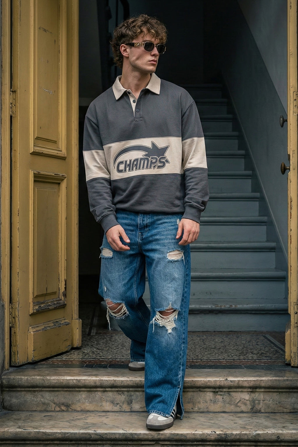 Champs Beige Oversized Full Sleeve Exclusive Polo T-shirt