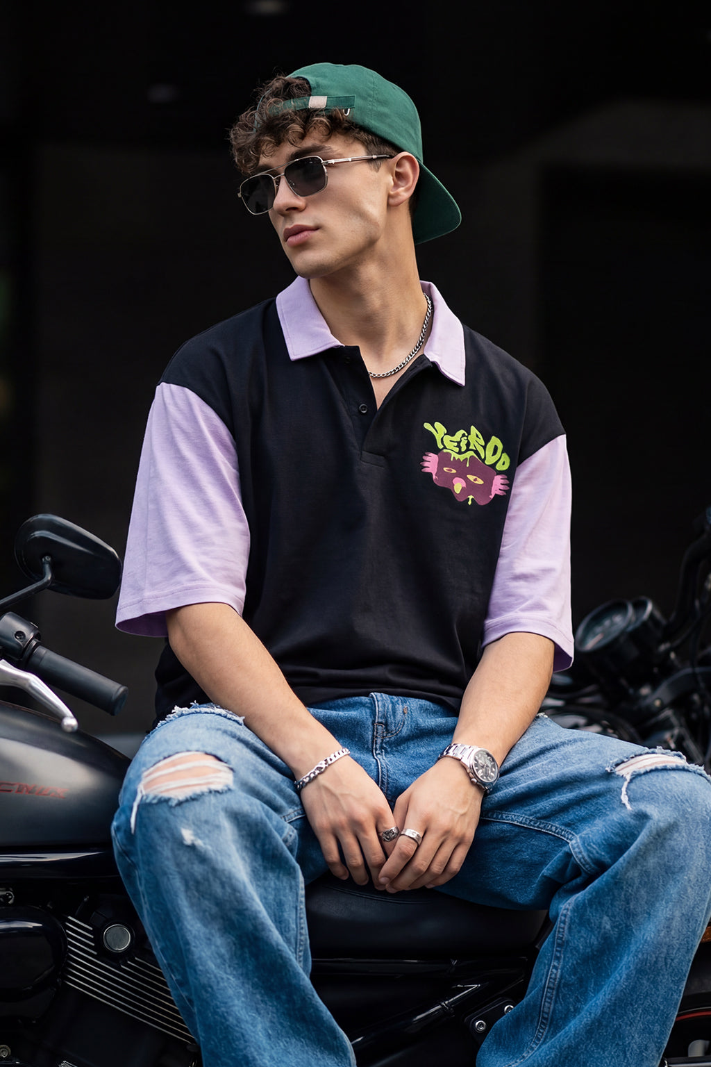 Veirdo Black Oversized Polo T-shirt