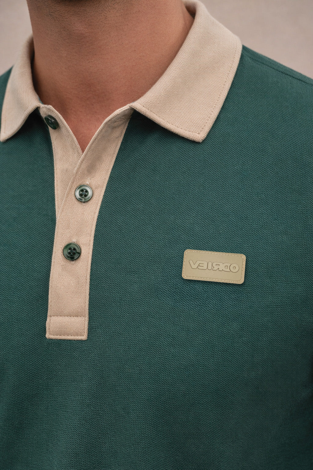 Green Contrast Collar Economic Regular Fit Pique Polo