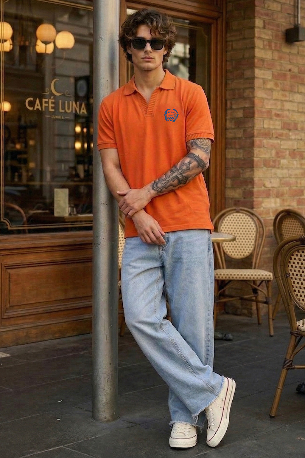 Veirdo Orange Rib Collar Economic Regular Fit Pique Polo