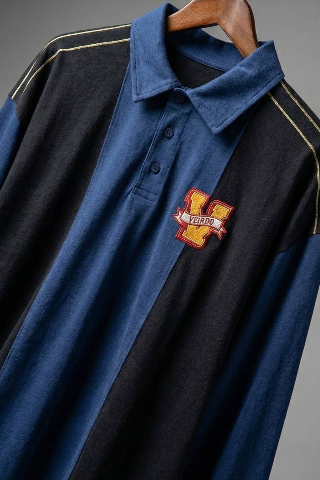 Veirdo Black & Navy Oversized Full Sleeve Exclusive Polo T-shirt