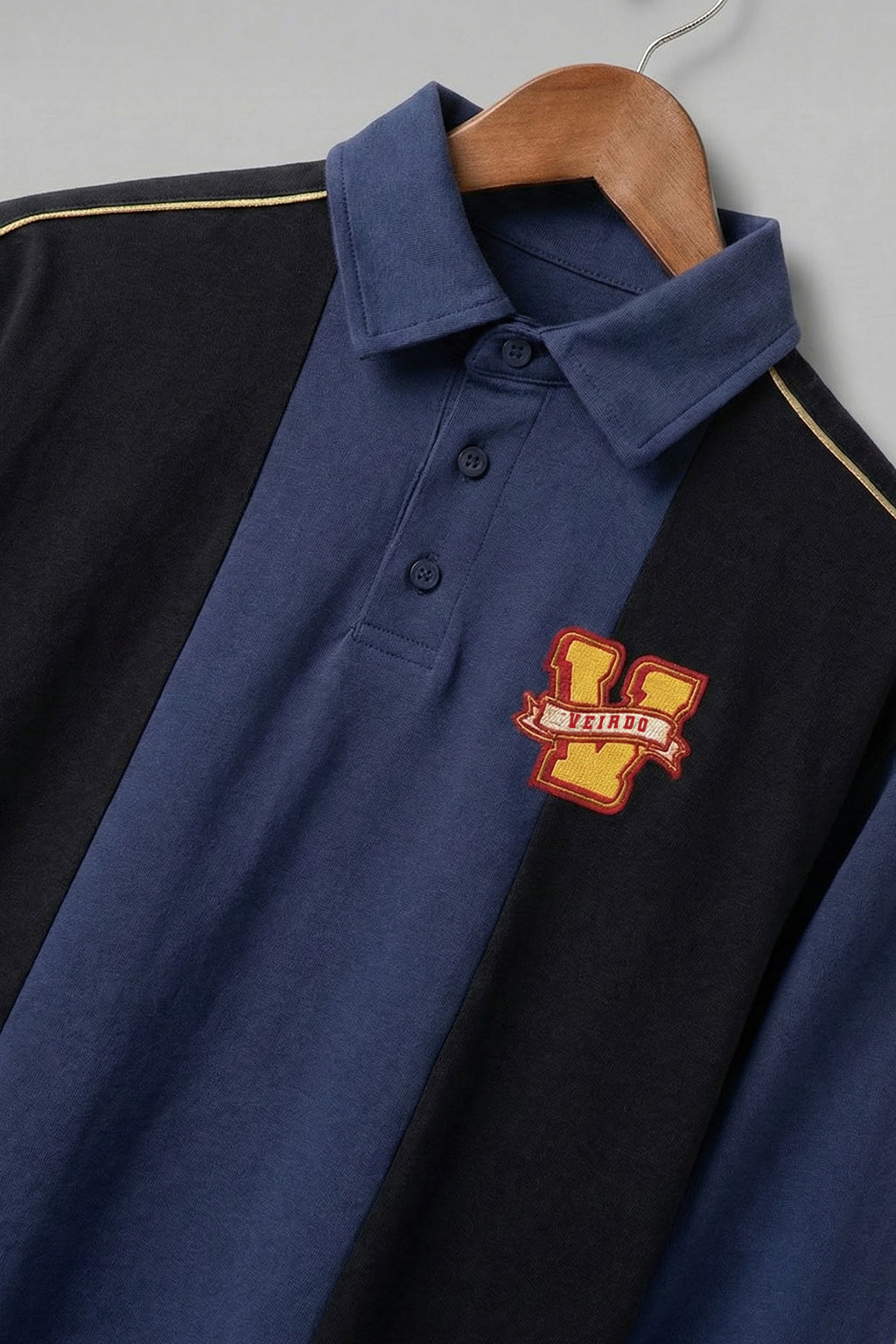 Veirdo Black & Navy Oversized Full Sleeve Exclusive Polo T-shirt