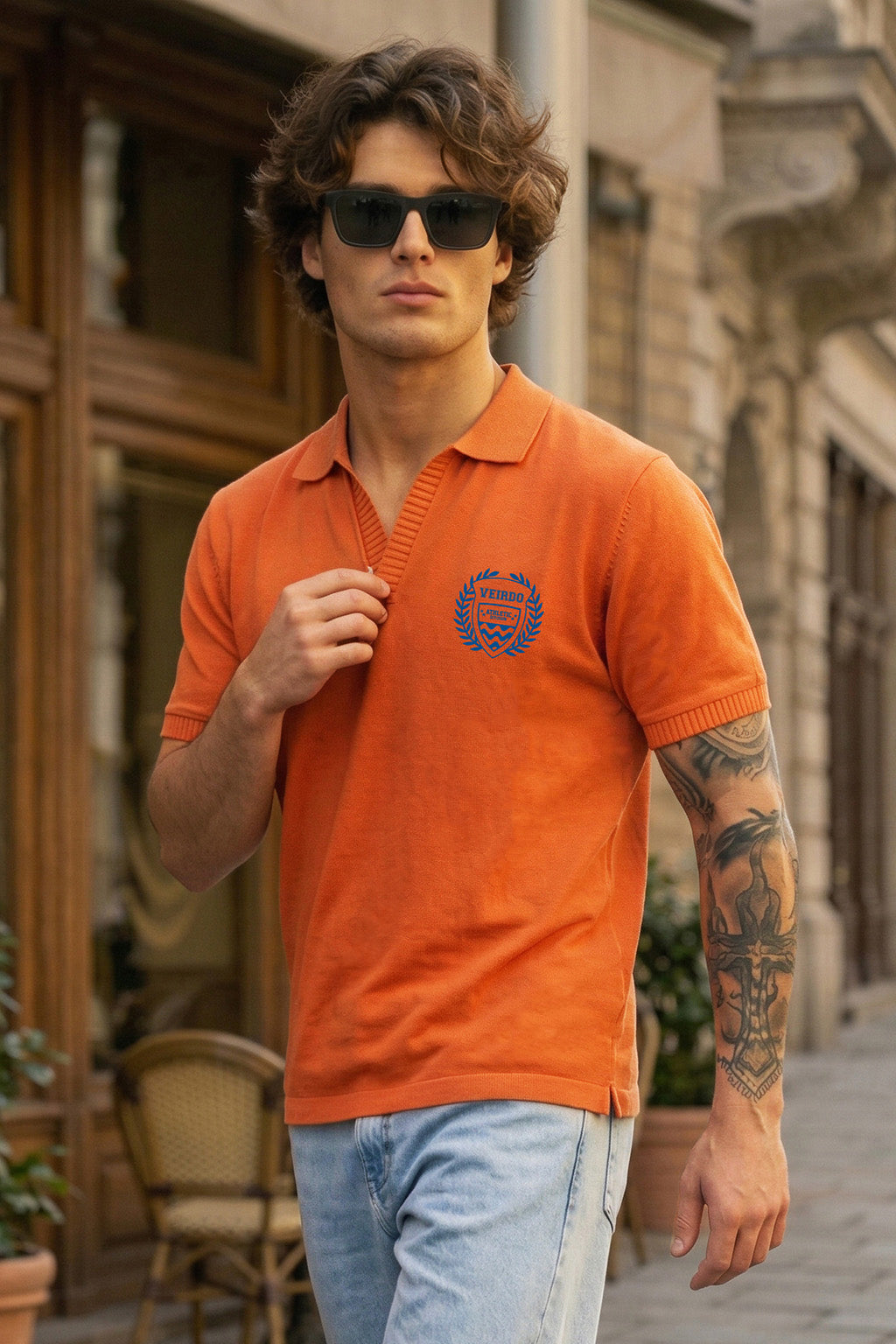 Veirdo Orange Rib Collar Economic Regular Fit Pique Polo
