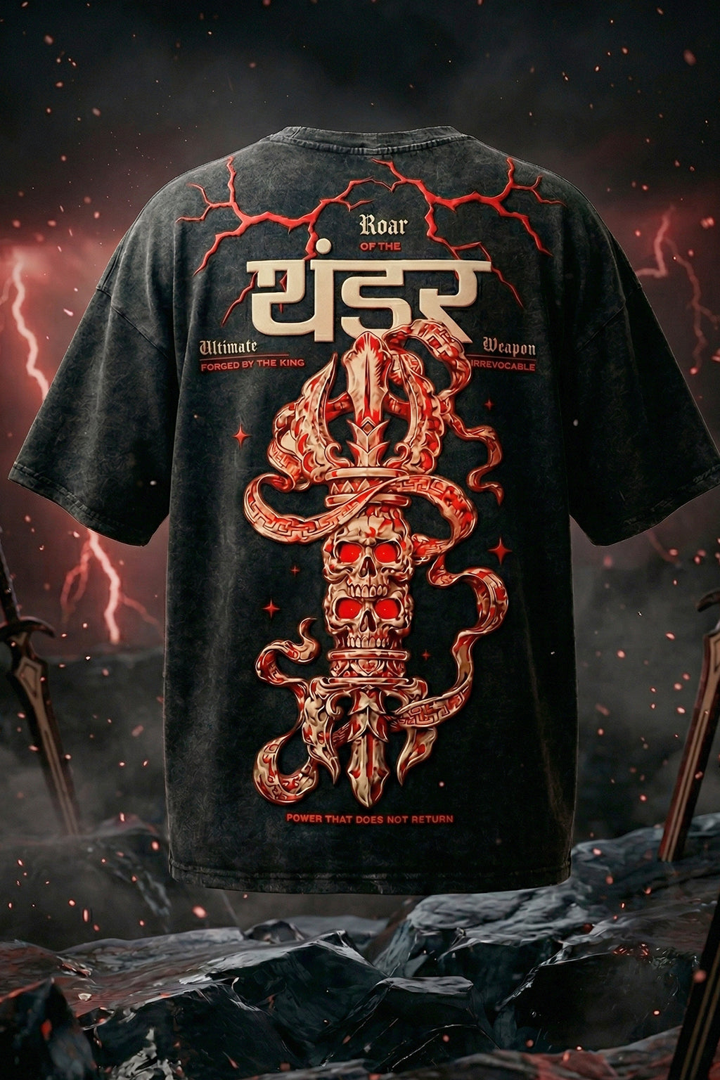 थंडर Black Acid Washed Puff Printed Exclusive T-shirt Supreme Edition