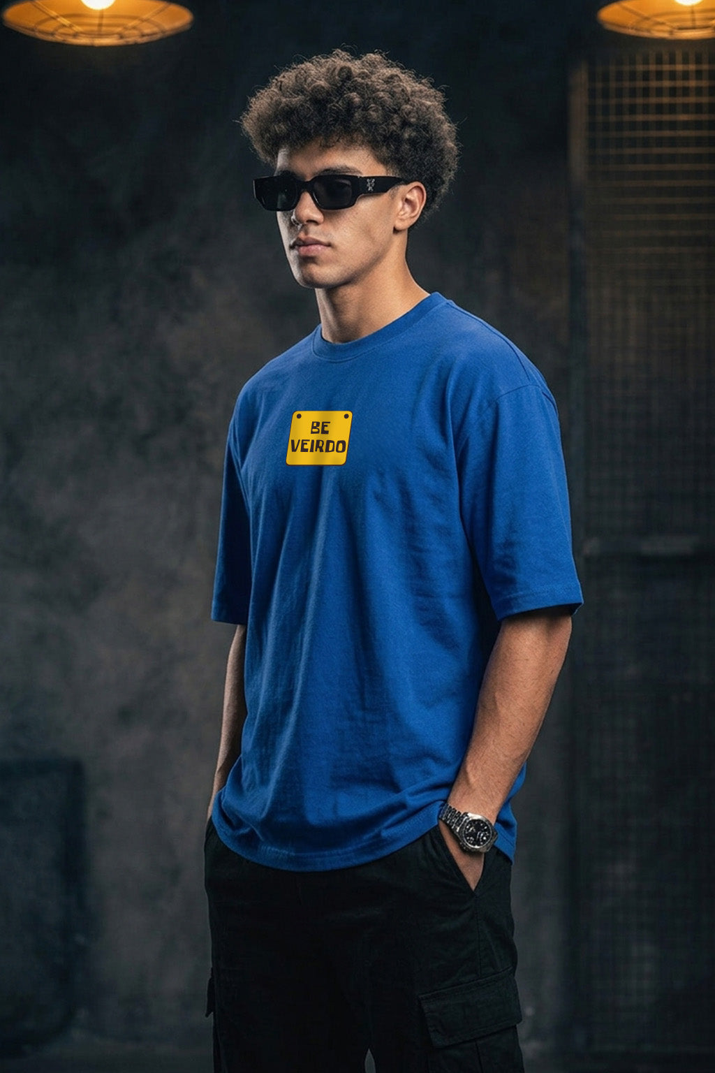 Who Cares Royal Blue Oversized Printed T-shirt