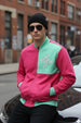 Magenta Back Typographic Printed Varsity Jacket