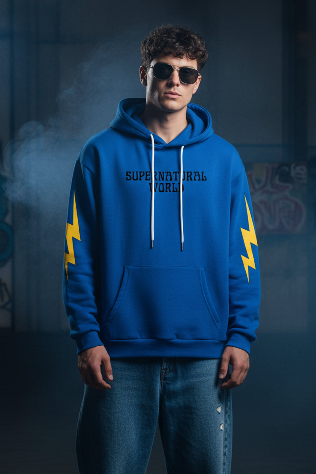 World of Illusions Blue Back Printed Regular Fit Hoodie