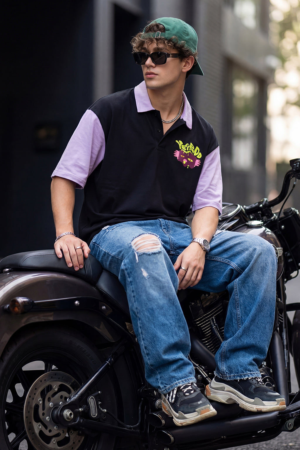 Veirdo Black Oversized Polo T-shirt