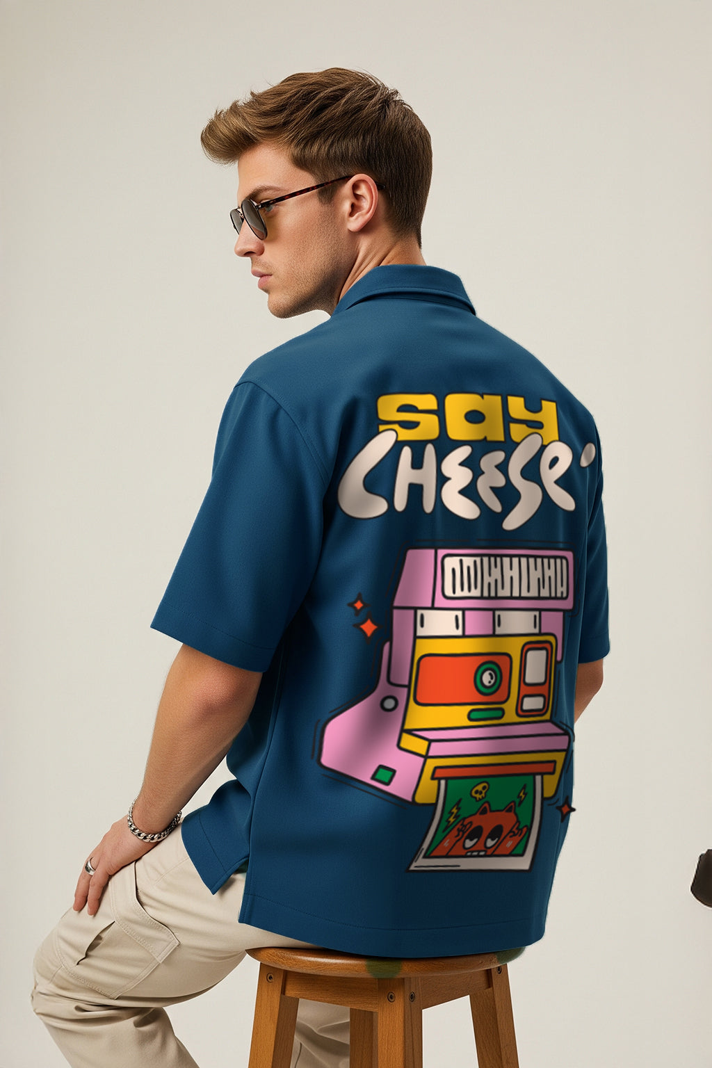 Say Cheese Navy Oversized Printed Exclusive Shirt