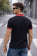 Black Contrast Stripped Rib Collar Economic Regular Fit Pique Polo