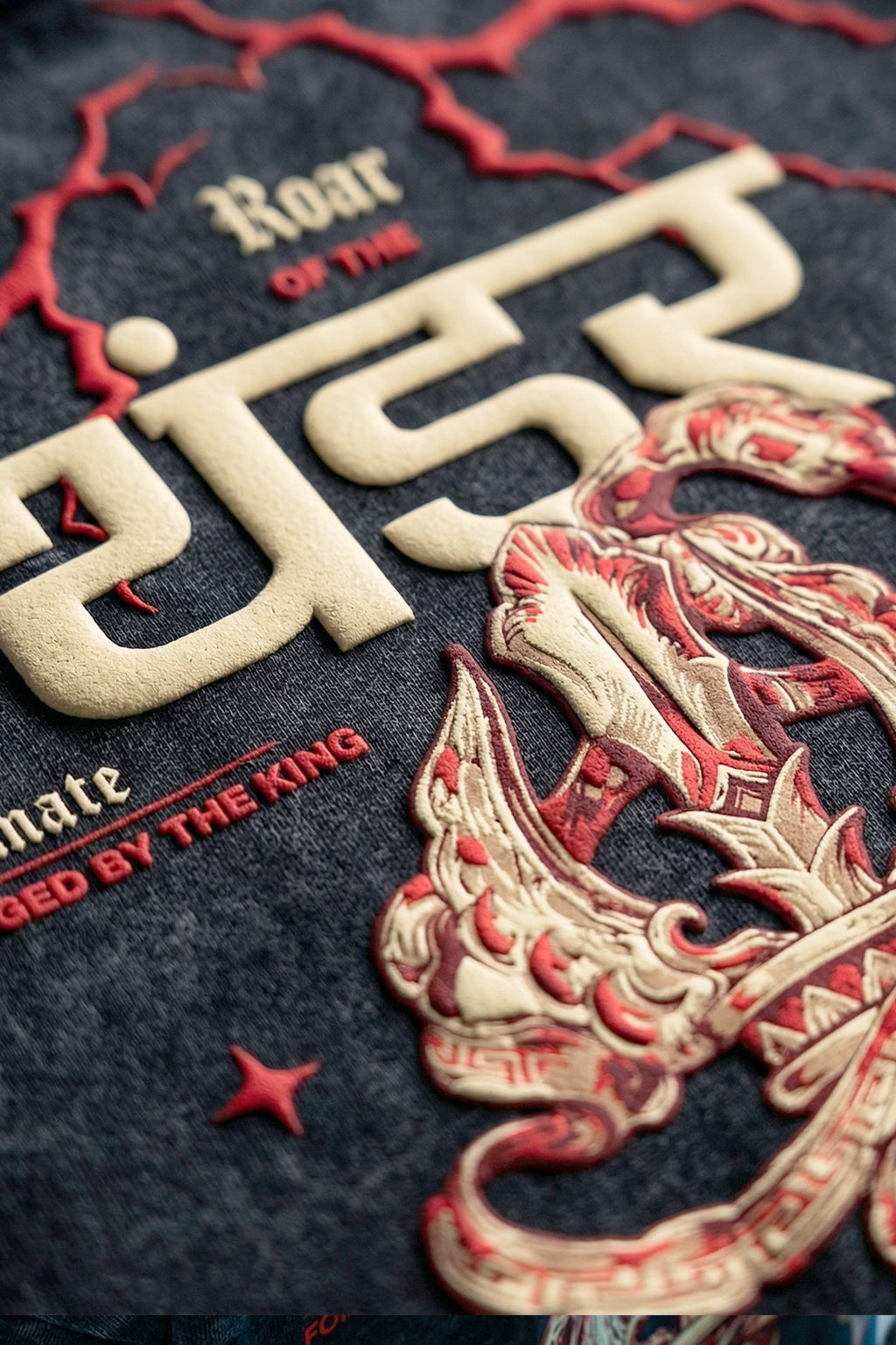 थंडर Black Acid Washed Puff Printed Exclusive T-shirt Supreme Edition