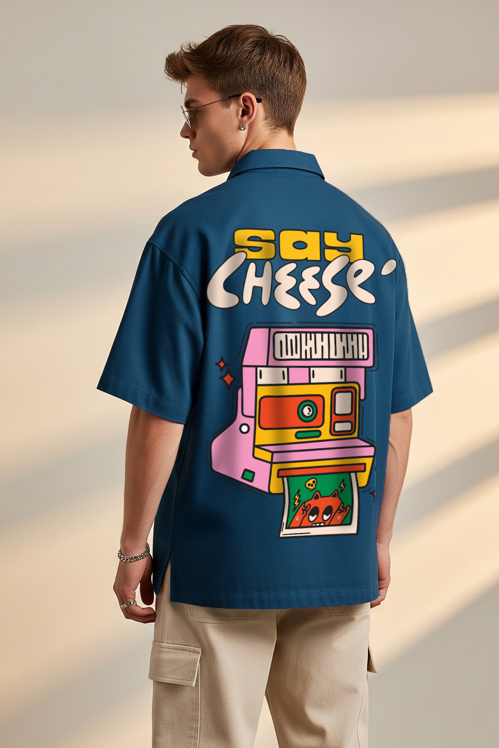 Say Cheese Navy Oversized Printed Exclusive Shirt