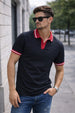 Black Contrast Stripped Rib Collar Economic Regular Fit Pique Polo