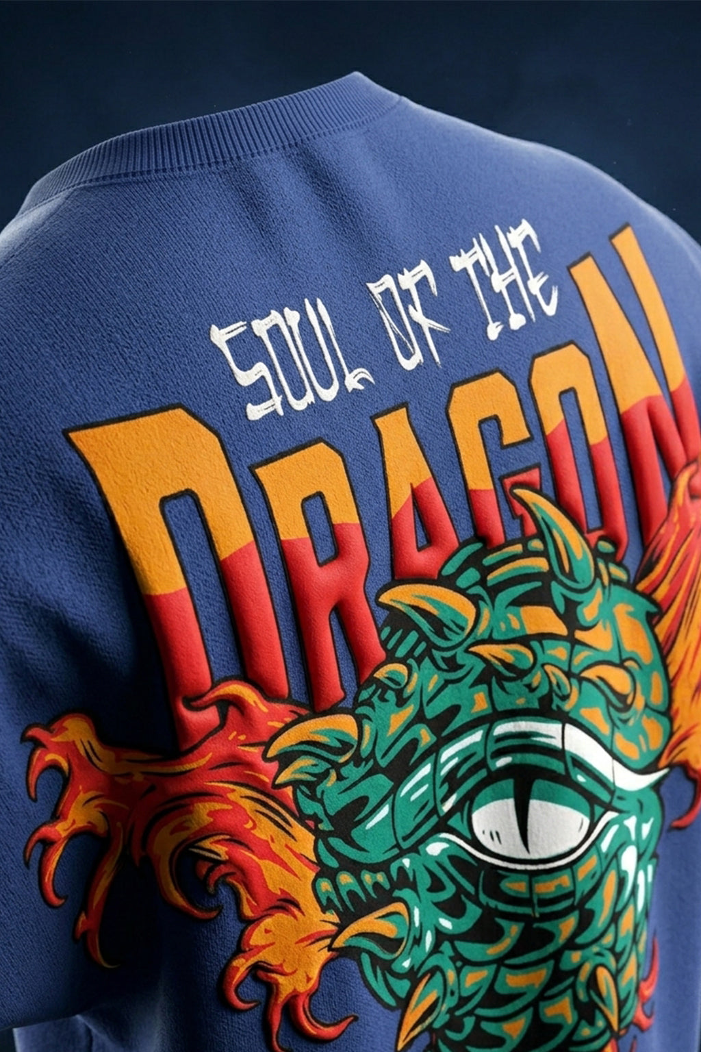 Dragon Navy 3D Puff Print Exclusive T-shirt Supreme Edition