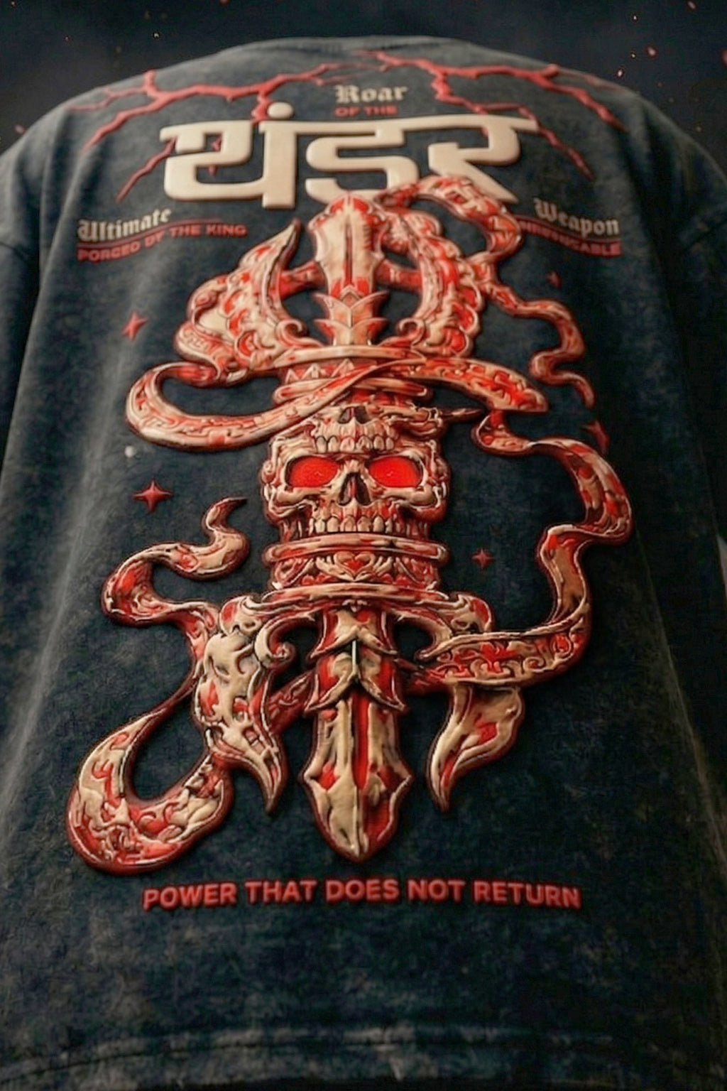 थंडर Black Acid Washed Puff Printed Exclusive T-shirt Supreme Edition