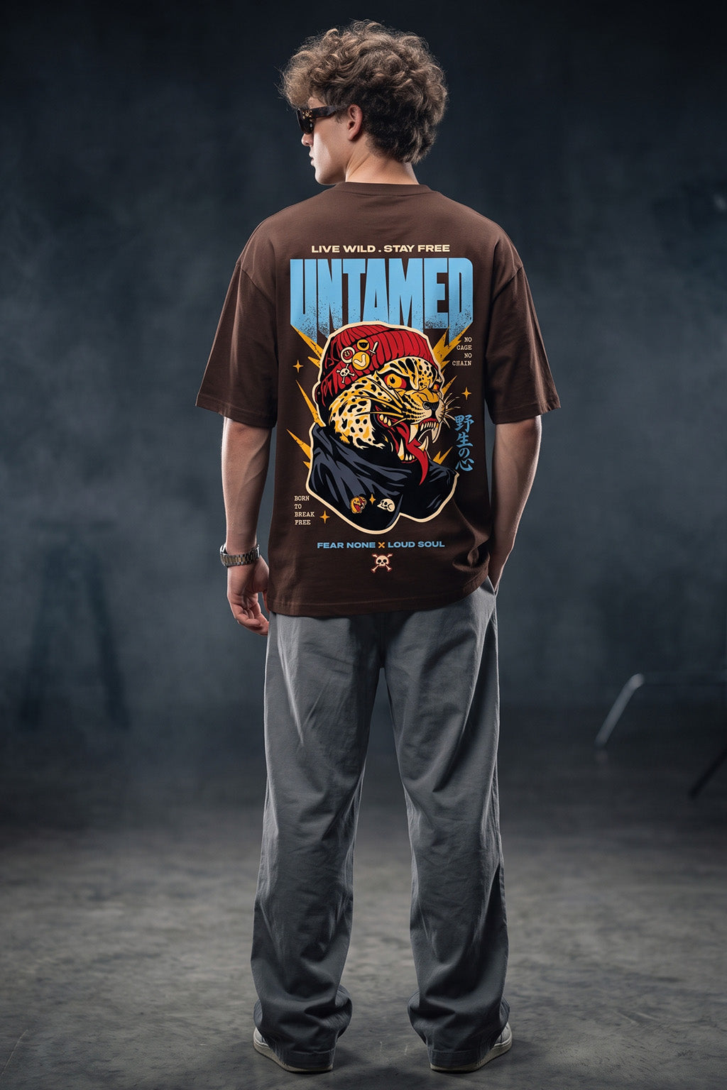 Untamed Brown Oversized Printed T-shirt