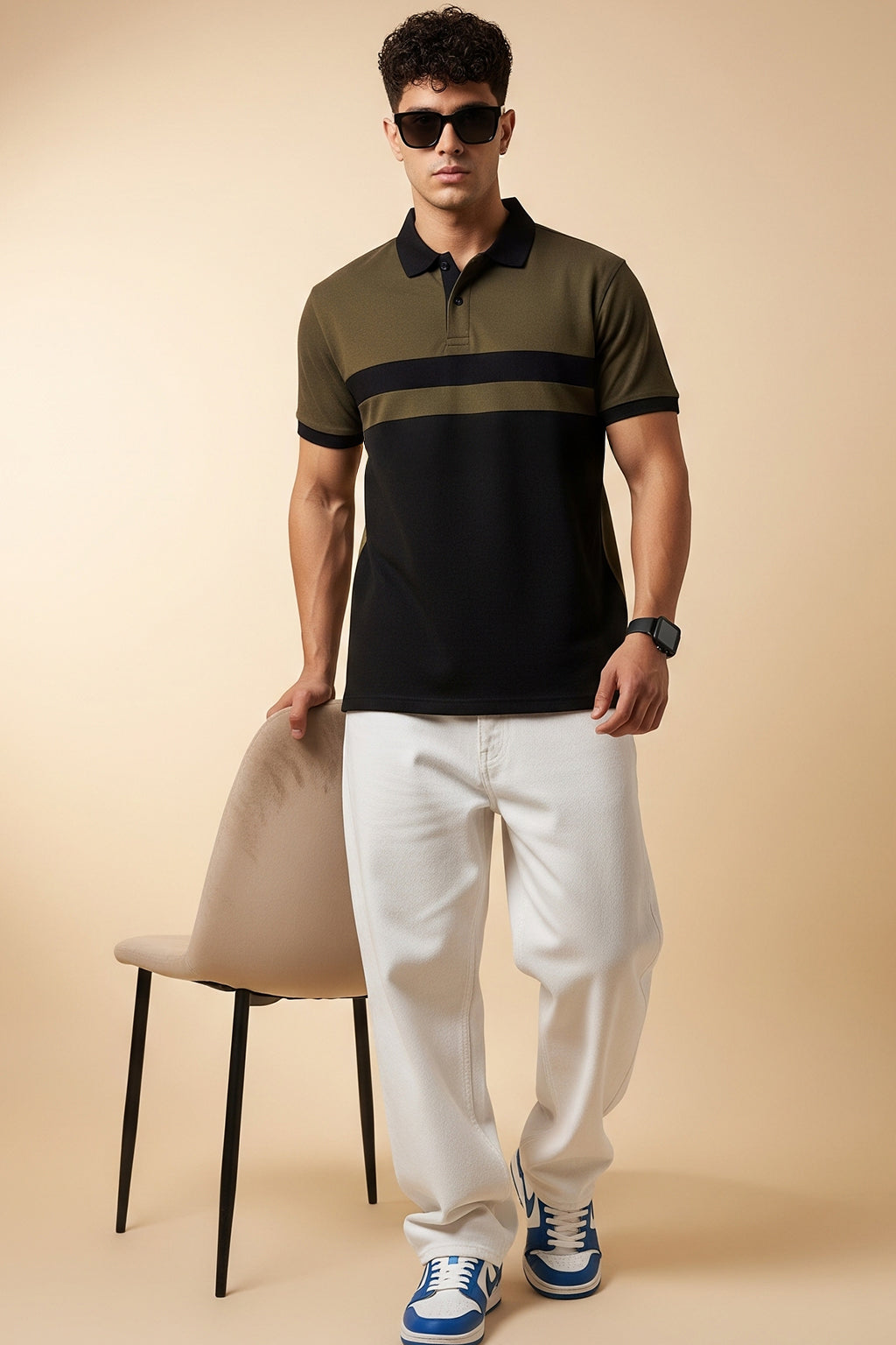 Olive Polo Colorblock Regular Fit Polo T-shirt