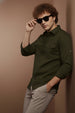 Green Plain Relaxed Fit Full Sleeve Dual Pocket Utility Exclusive Shirt