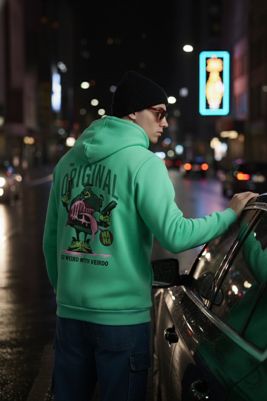 Frog Original Green Regular Fit Back Printed Hoodie