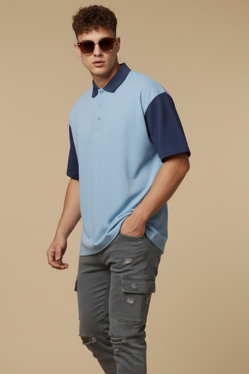 Bear Blue Oversized Polo T-shirt