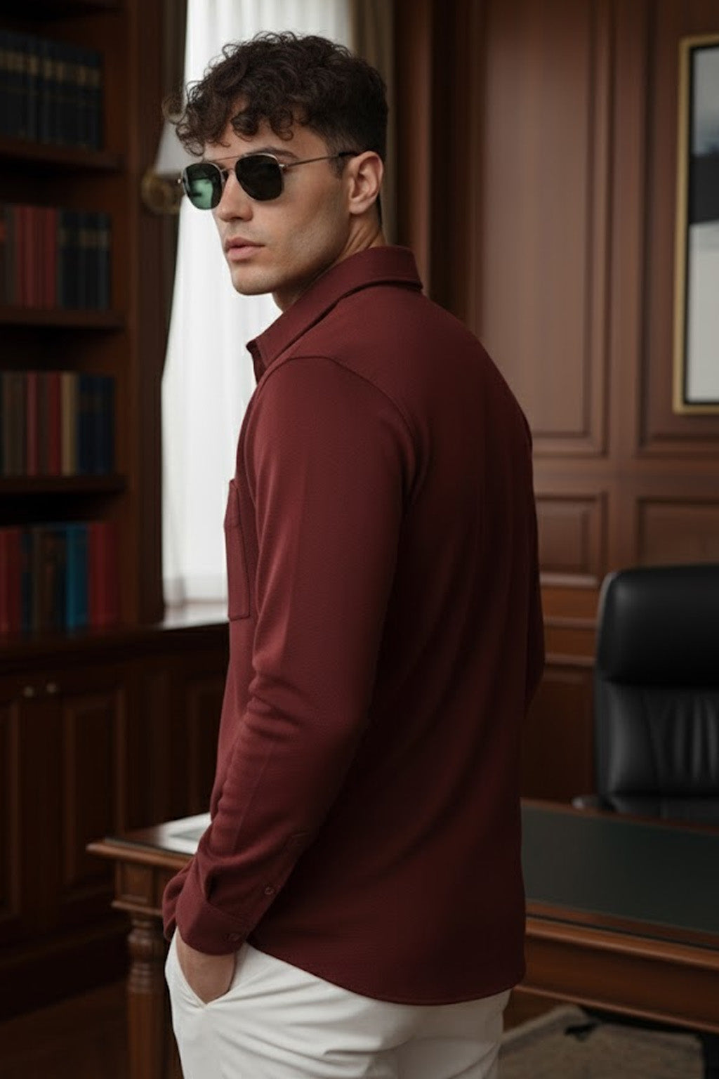 Maroon Plain Regular Fit Single Pocket Full Sleeve Exclusive Shirt