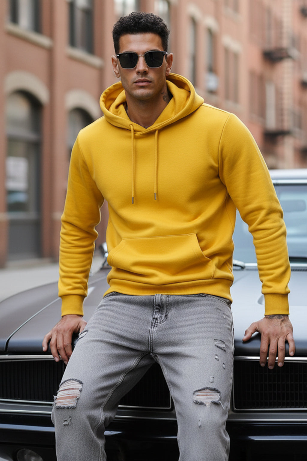 Mustard Plain Regular Hoodie