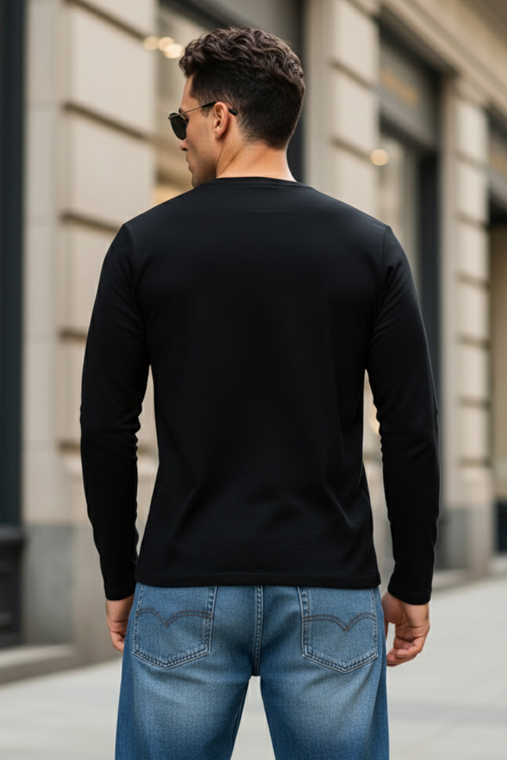 Henley Black Solid T-shirt