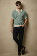 Blue Flatknit Textured Loose Fit Exclusive Polo T-Shirt