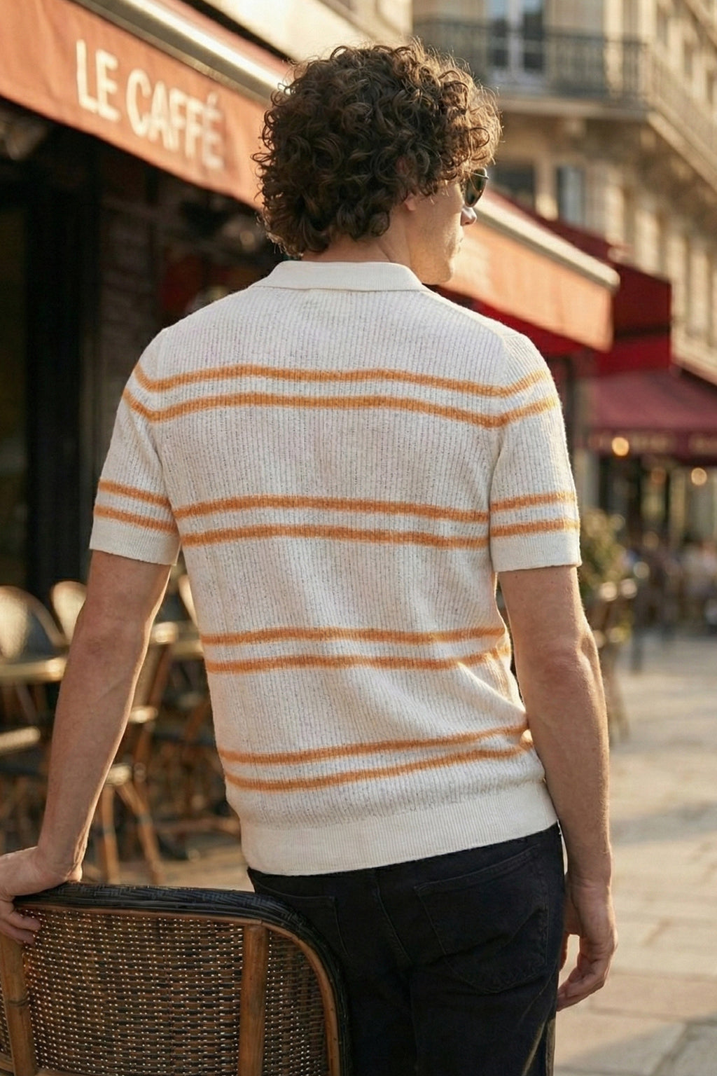 White & Yellow Stripped Flatknit Textured Regular Fit Exclusive Polo T-Shirt