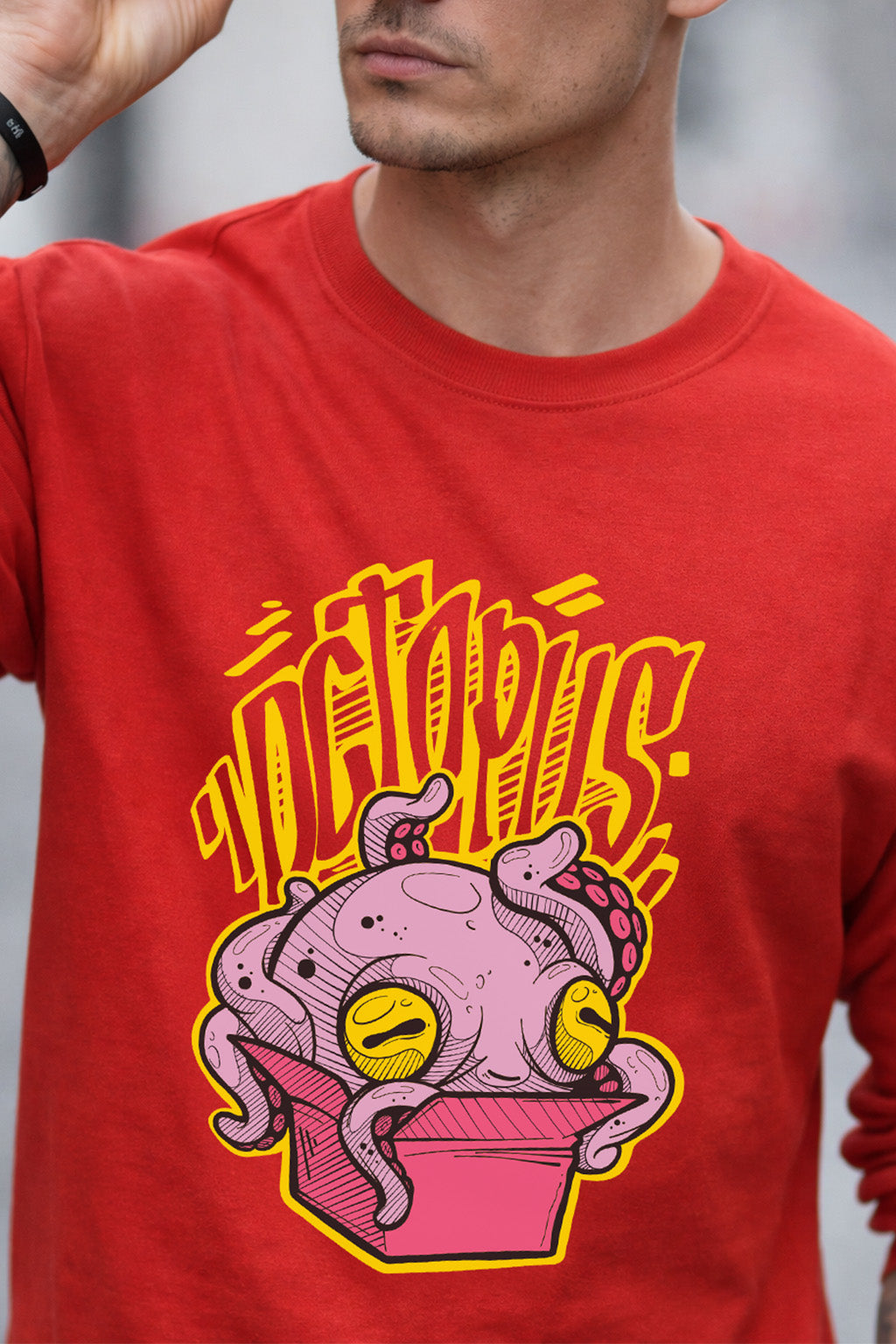Octopus Red Full Sleeves Regular Fit Printed T-shirt