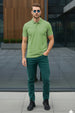 Green Bird Eye Pique Stripe Collar Regular Fit Tipping Polo T-shirt