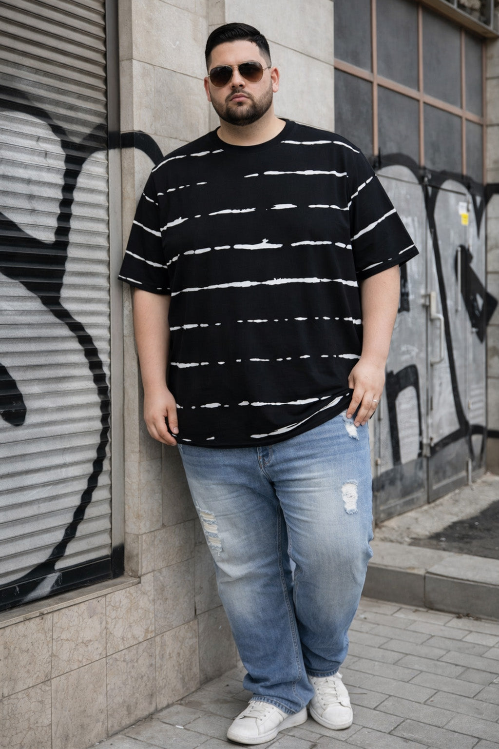 Midnight Shadow Line Stripe Black Plus Size T-shirt