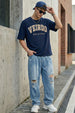 Veirdo Original Navy Oversized Typography Brand Printed T-shirt