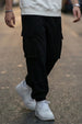 Black Solid Baggy Fit Cargo Joggers