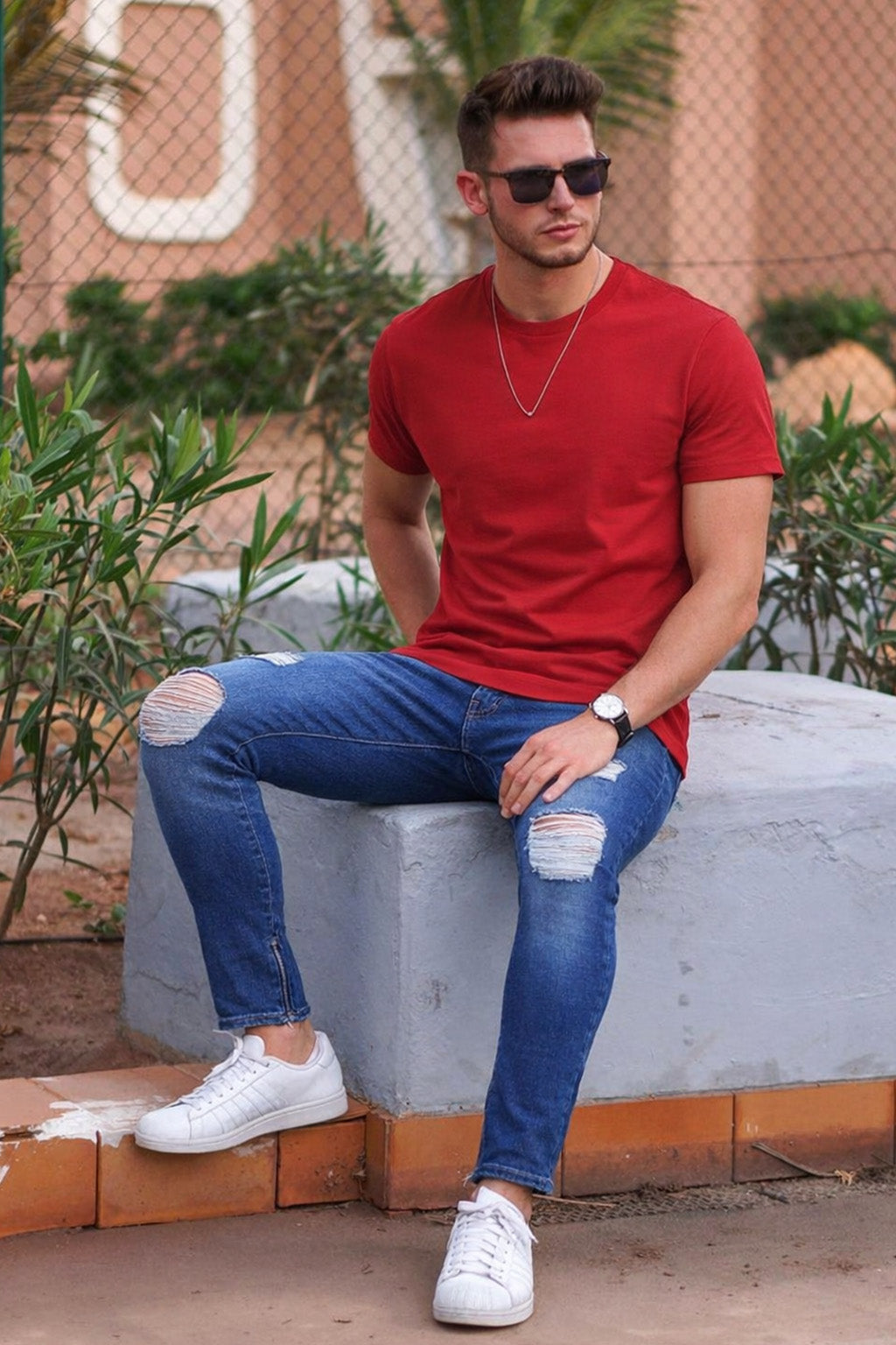 Red Plain Regular Fit T-shirt