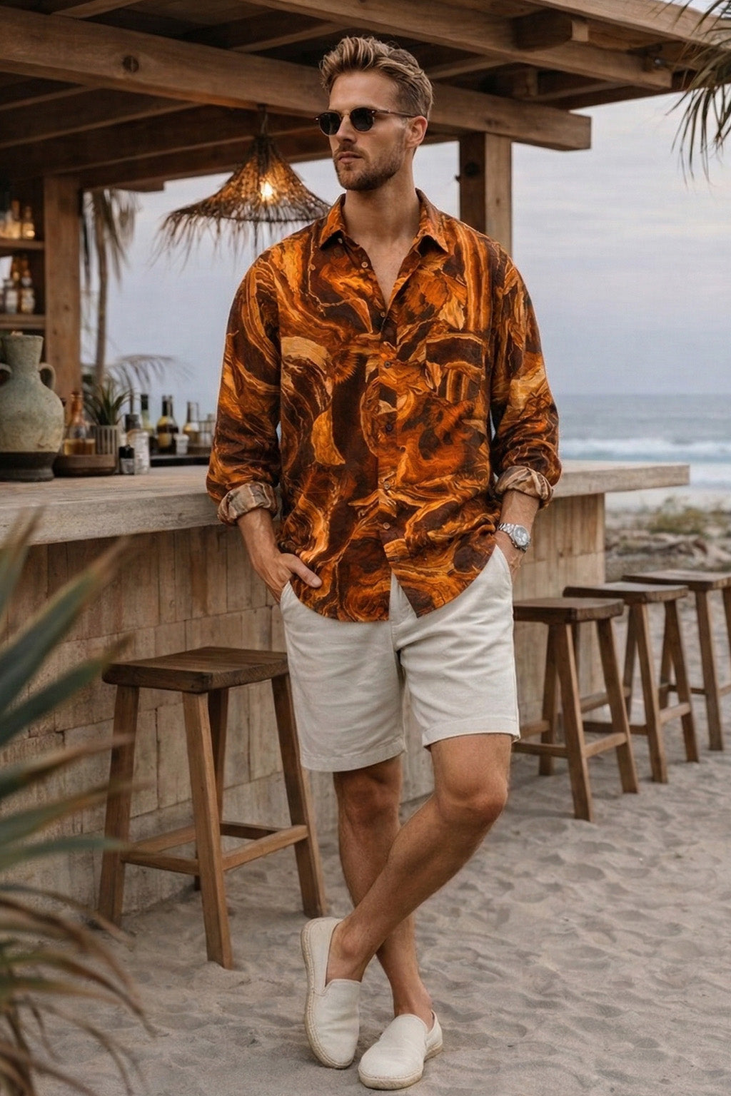 Abstract Orange All Over Print Regular Fit Exclusive Shirt