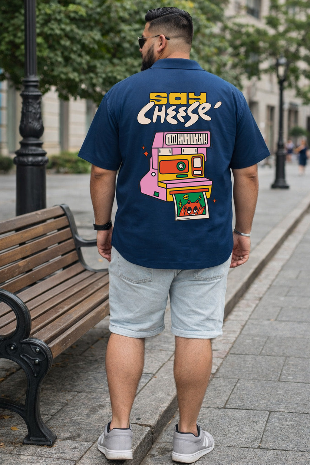 Say Cheese Navy Plus Size Printed Exclusive Shirt