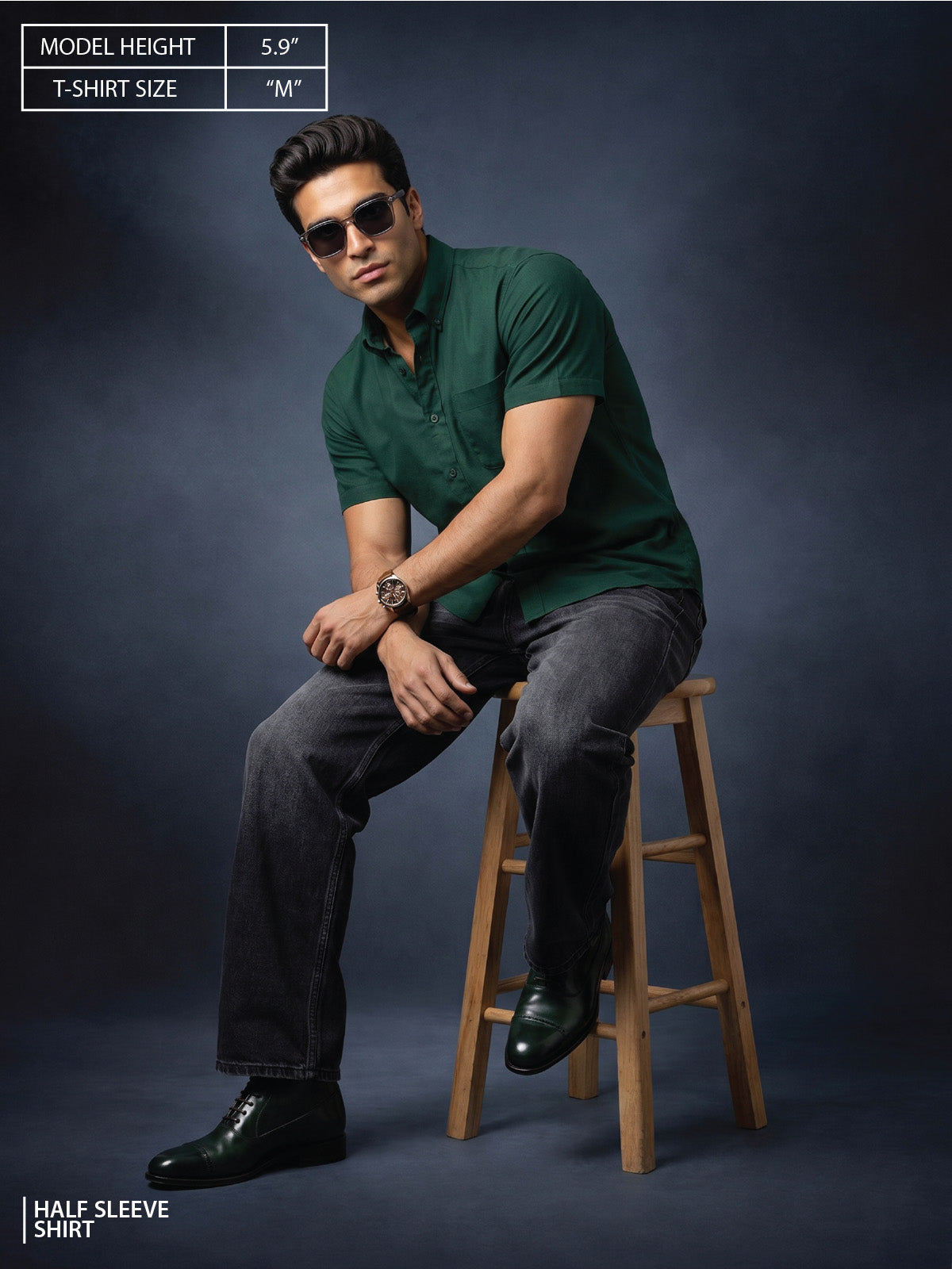 Green Plain Regular Fit Half Sleeve Single Pocket Exclusive Shirt