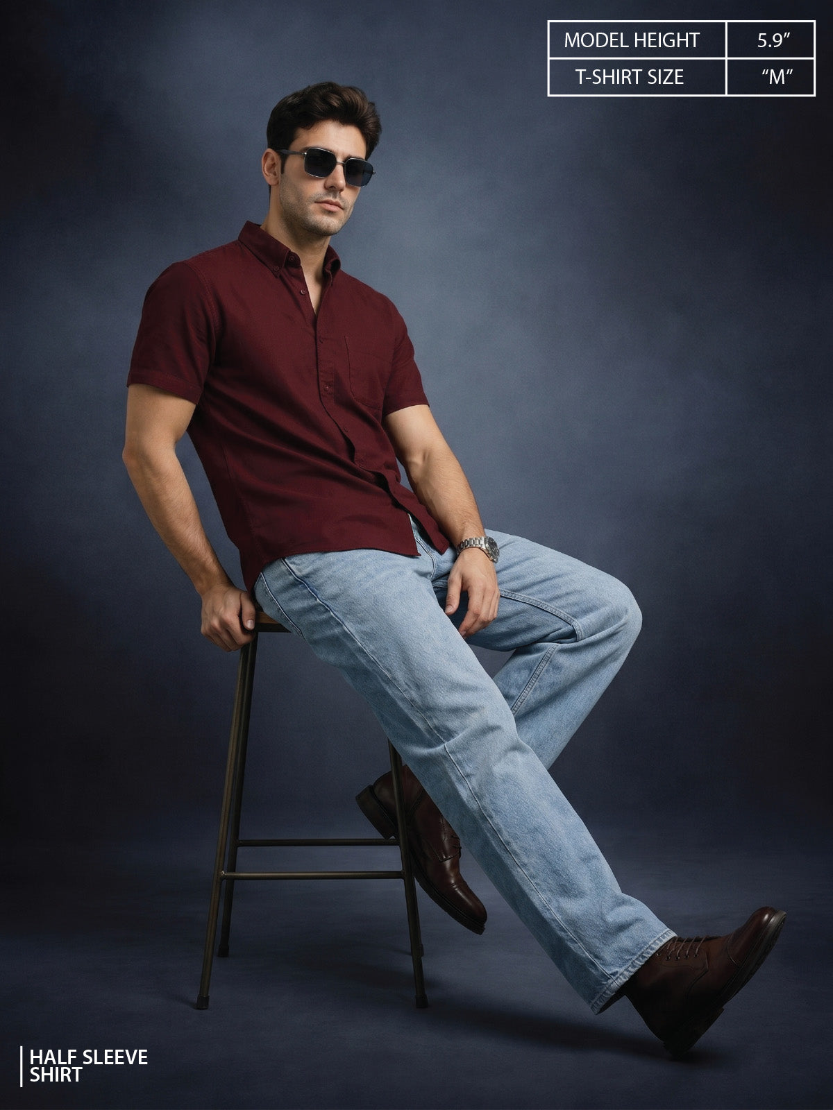 Maroon Plain Regular Fit Half Sleeve Single Pocket Exclusive Shirt