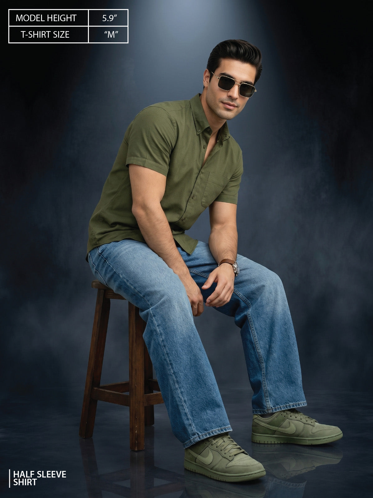 Olive Plain Regular Fit Half Sleeve Single Pocket Exclusive Shirt