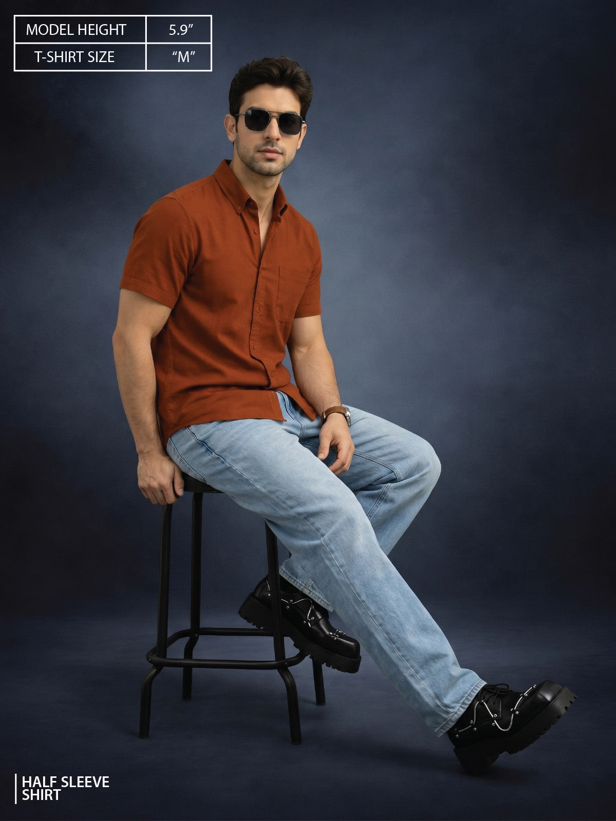 Rust Plain Regular Fit Half Sleeve Single Pocket Exclusive Shirt