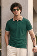 Green Pique Contrast Collar Regular Fit Tipping Polo T-shirt