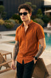 Rust Plain Regular Fit Half Sleeve Single Pocket Exclusive Shirt
