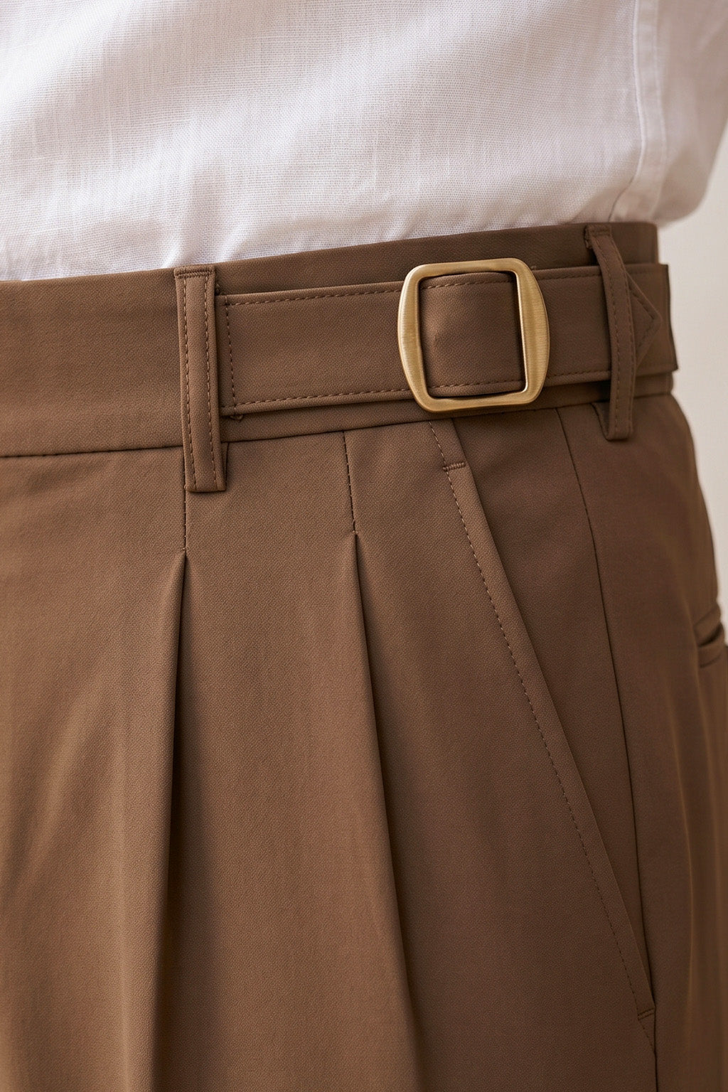 Brown Tailored High-Waist Adjustable Weist Korean Pant