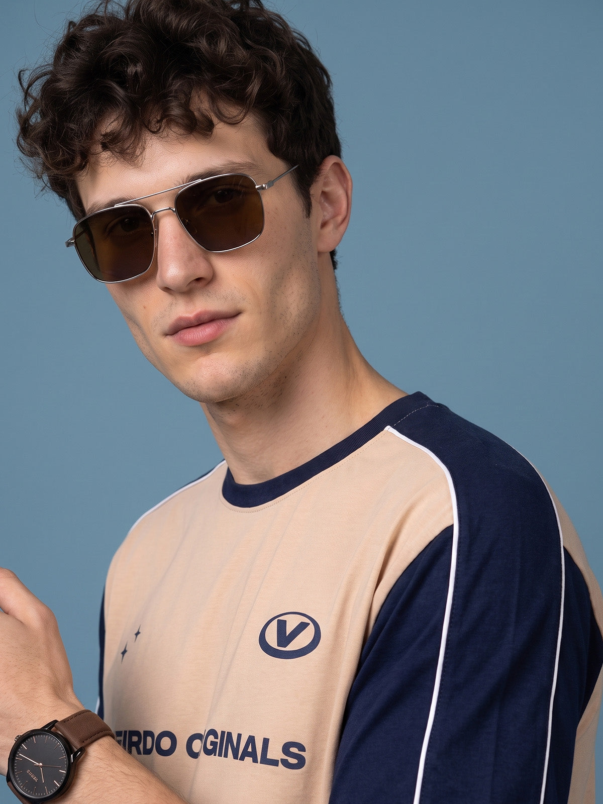Originals Colorblock Beige Oversized Graphic Printed T-shirt