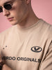 Veirdo Originals Piped Beige Oversized Graphic Printed T-shirt
