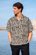 Geo Lines Beige All Over Printed Oversized Exclusive Shirt