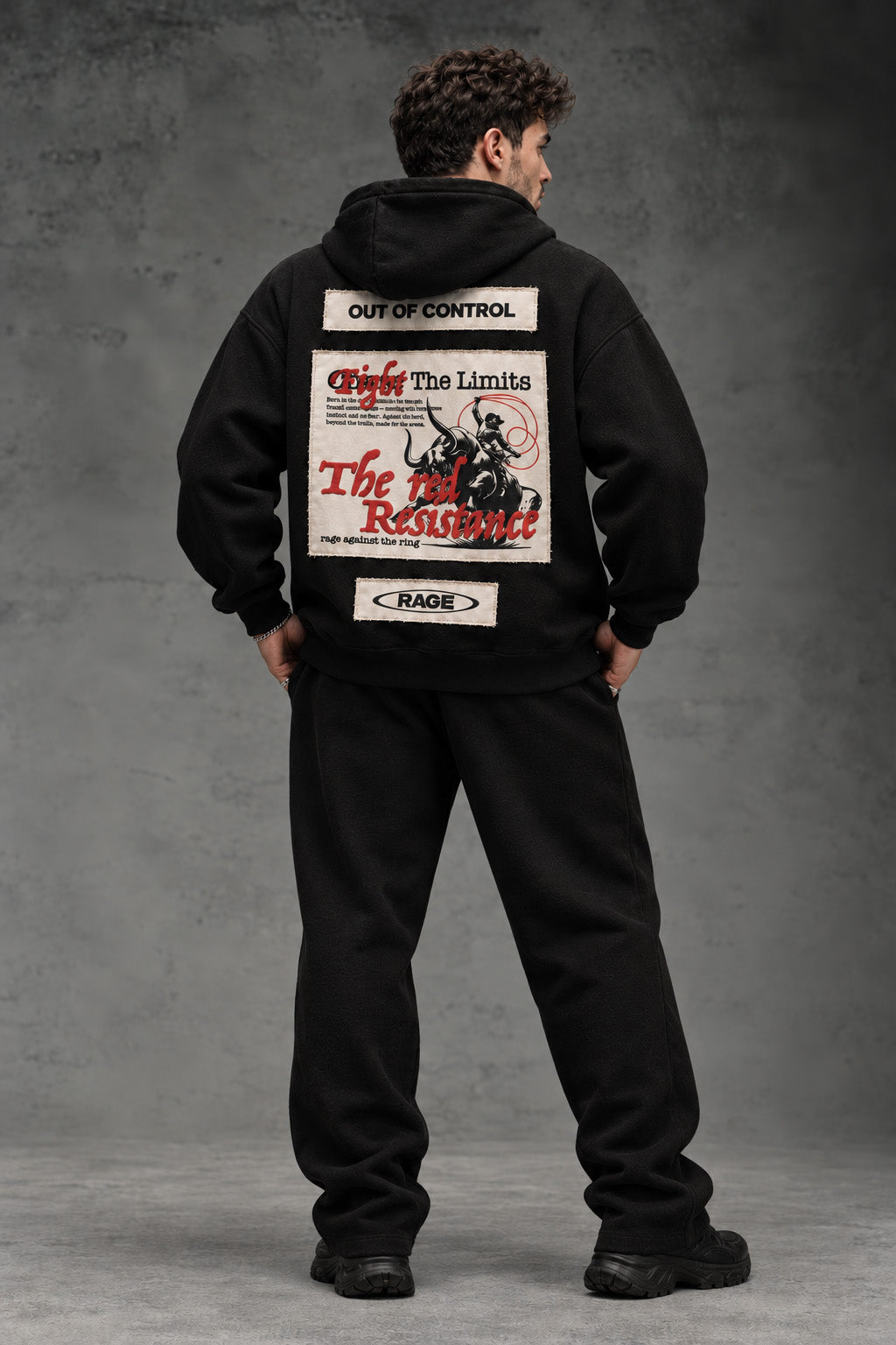 Fight The Limits Black Printed Graphic Patch Oversized Exclusive Hoodie