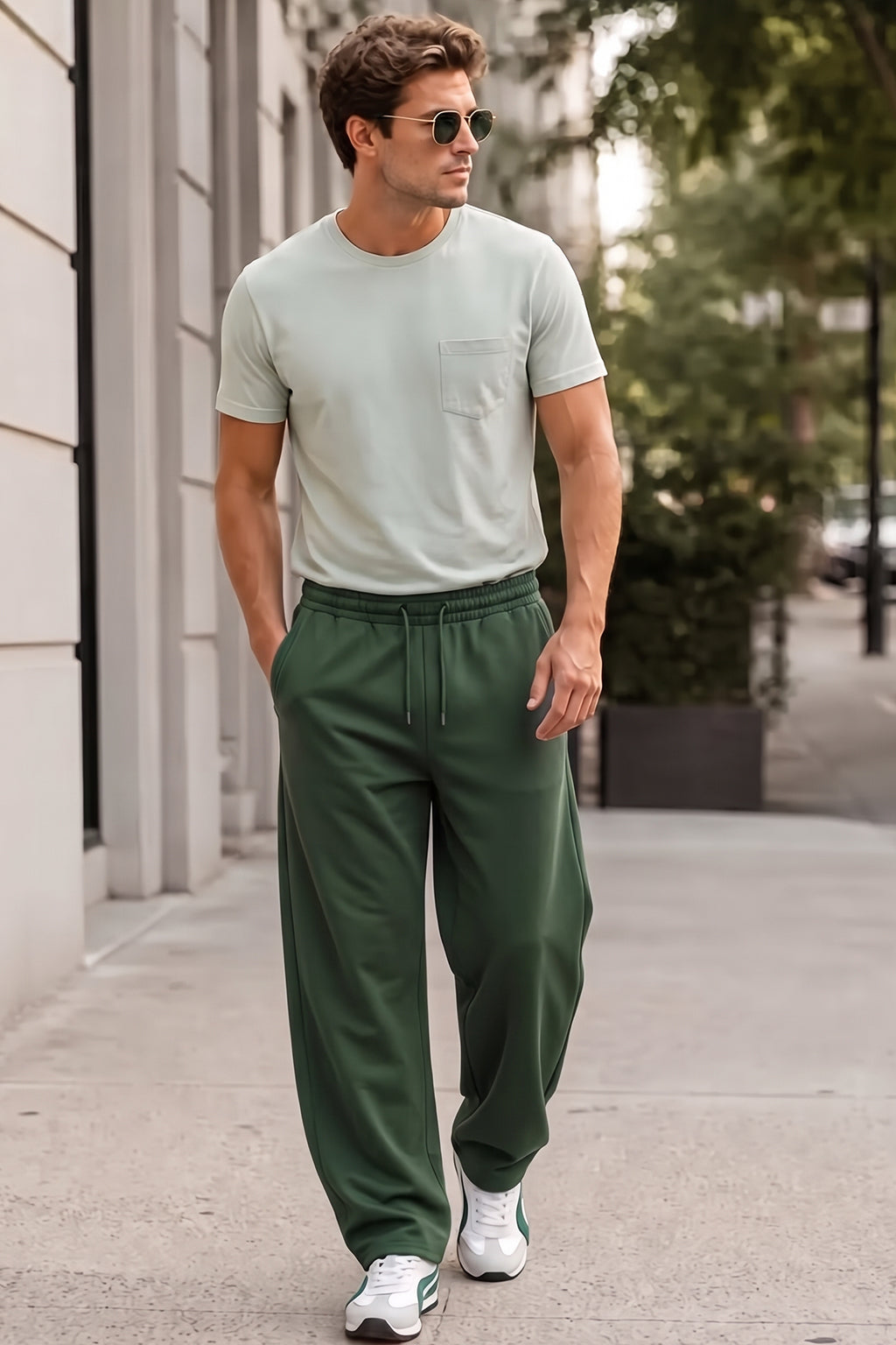 Olive Green Minimalist Loopknit Loose Fit Streetwear Jogger